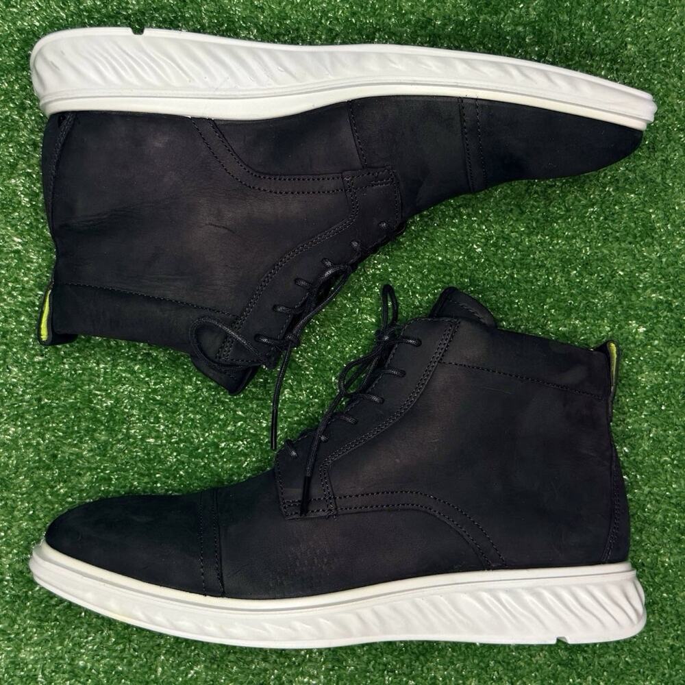 ECCO ST.1 HYBRID Lite Men’s High Top Black Leather Boots Size 8 Pre-Owned Good ✅